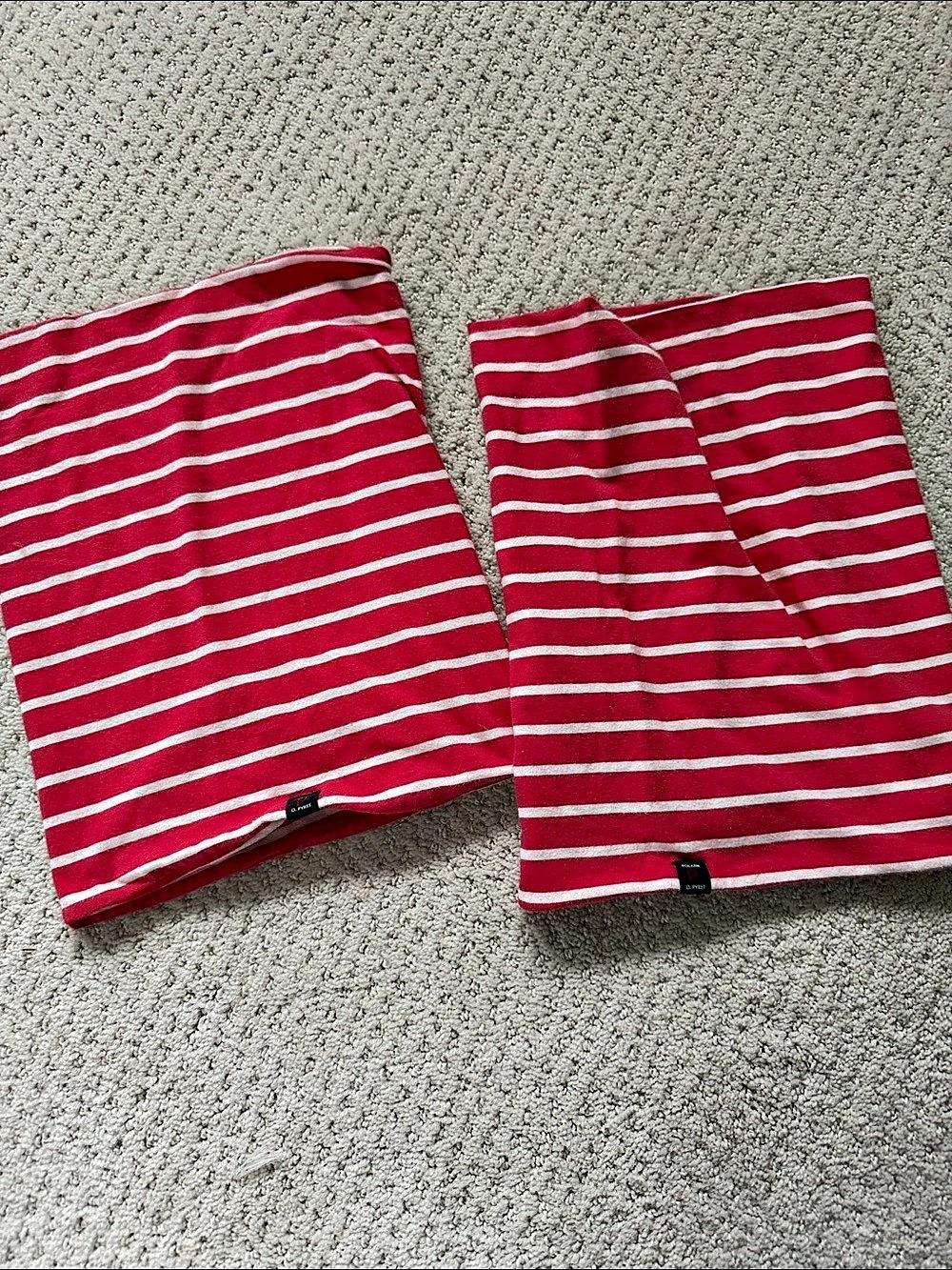 Polarn O Pyret Striped neck warmers/gaiters set in Pink & White. One size